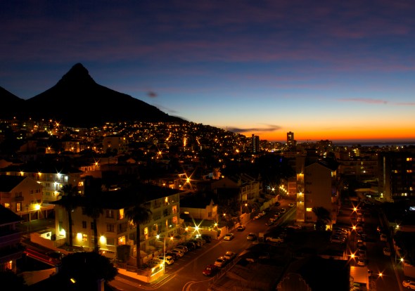 Lions head at night